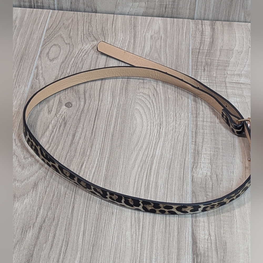 Women's Skinny Belt Metallic Leopard Print Chunky Gold Hardware VTG 90s - Picture 4 of 7